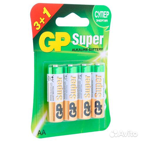 Батарейки комплект 4 шт., GP Super, AA (LR6,15А)