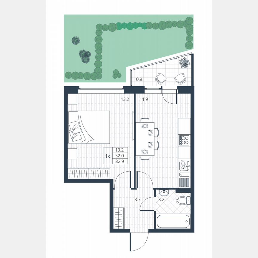 1-к. квартира, 32,9 м², 1/3 эт.