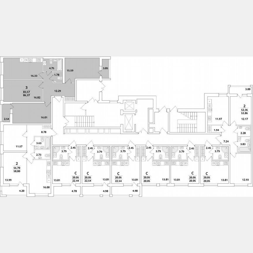 3-к. квартира, 86,4 м², 2/12 эт.