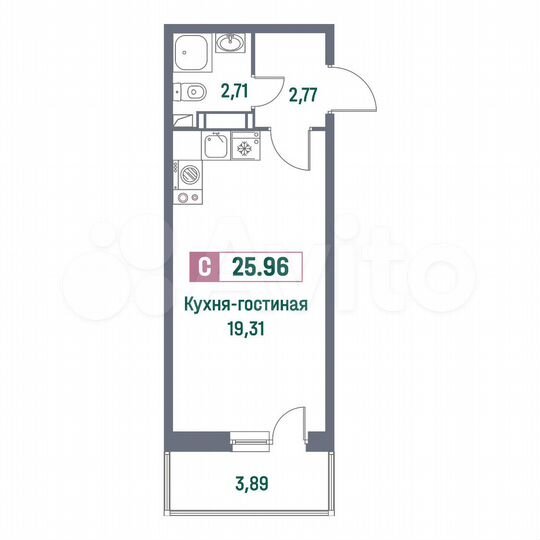 Квартира-студия, 26 м², 10/16 эт.