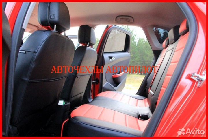 Чехлы Автопилот Opel Astra J из экокожи чёрно-крас