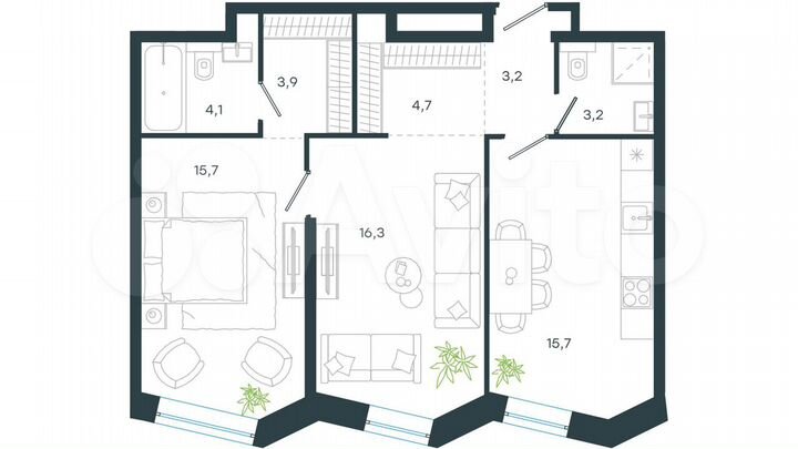 2-к. апартаменты, 66,8 м², 11/24 эт.