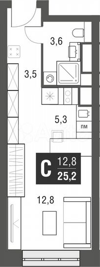 Квартира-студия, 25,2 м², 18/52 эт.