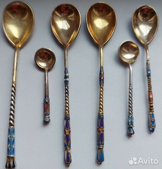 Ложка серебро 84 эмаль