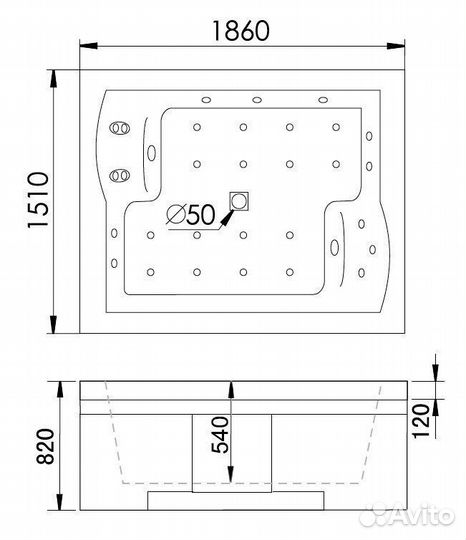 Гидромассажная ванна Gemy Face to You G9052-II B 186х151