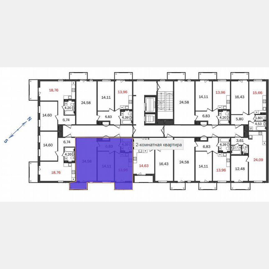 2-к. квартира, 62,8 м², 6/12 эт.