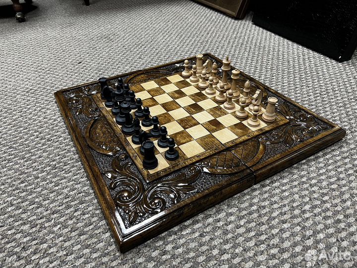 Шахматы нарды шашки 3 в 1 ручной работы