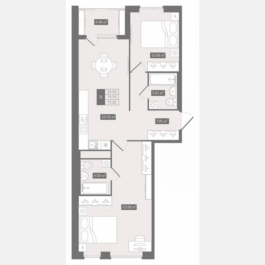 2-к. квартира, 73,2 м², 6/10 эт.