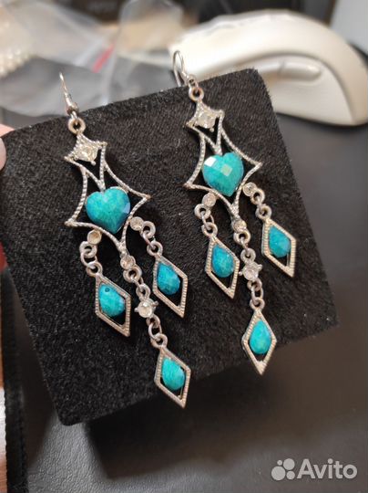 Серьги длинные бирюзовые