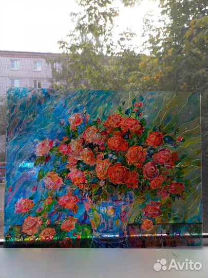 Витражная картина.Розы