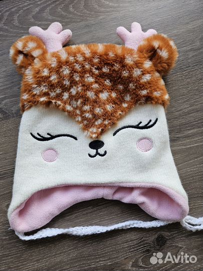 Шапка зимняя оленёнок на ребёнка 1-3 года