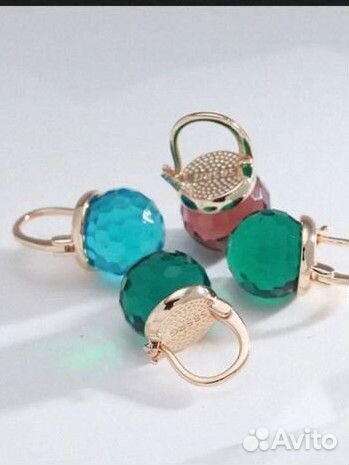 Серьги с цветными камнями, покрытие золото