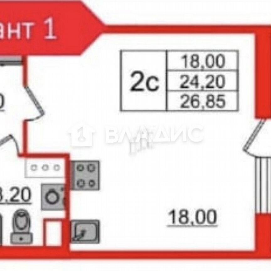 Квартира-студия, 24,2 м², 7/12 эт.