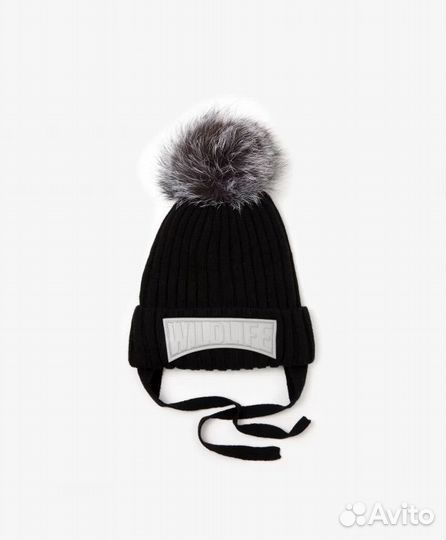 Шапка вязаная с помпоном черная Gulliver