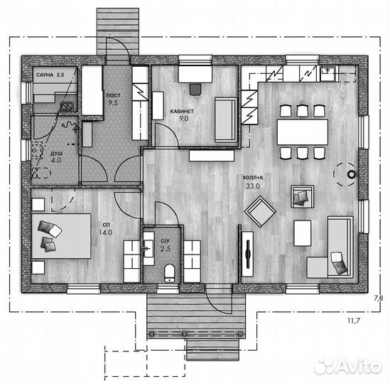Каркасный дом 91м²