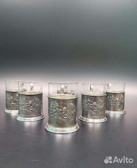 Подстаканник зимняя тройка 6 штук мельхиор СССР