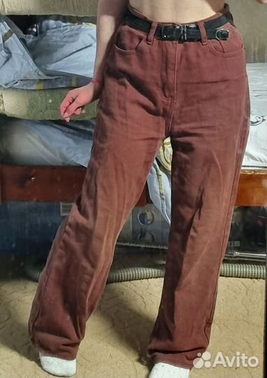 Коричневые широкие джинсы
