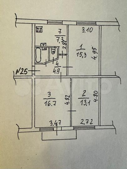 3-к. квартира, 61 м², 4/5 эт.