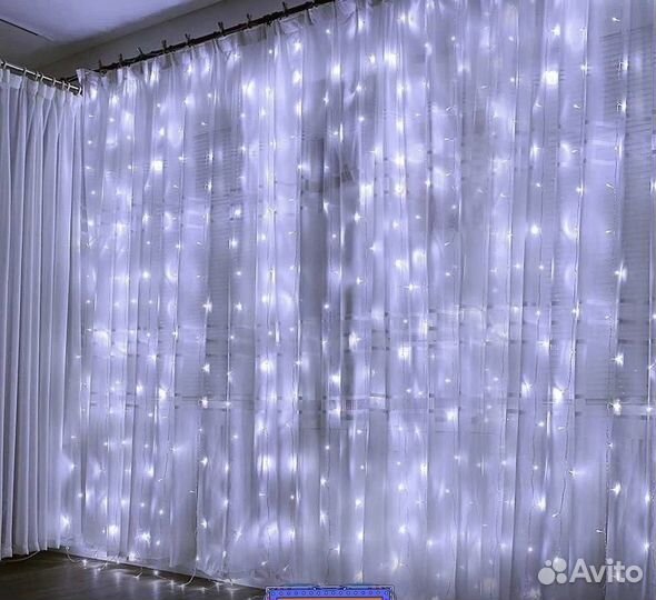 Гирлянда штора белая