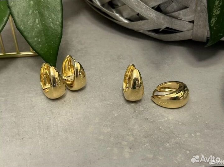 Серьги - кольца Celine под золото