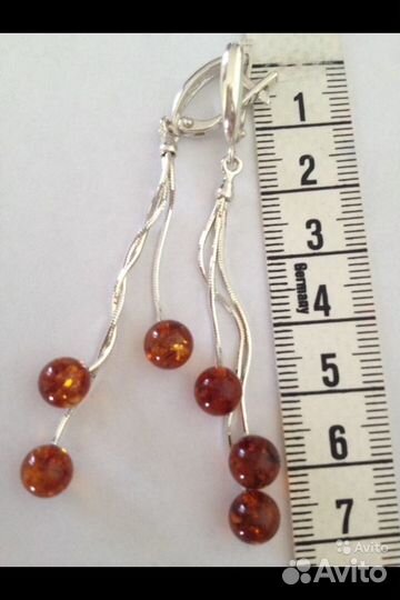 Серьги серебро, янтарь