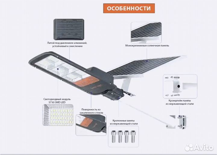 Светильник светодиодный на солнечных панелях