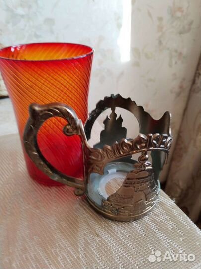 Подстаканник(медь или латунь) +стакан 0,8л.из СССР