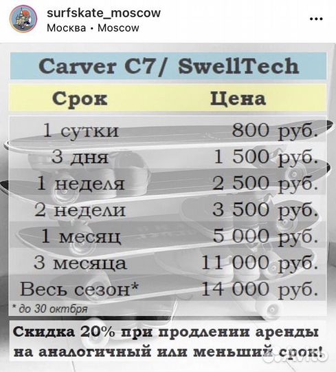 Прокат Carver, Surfskate, YOW, Smoothstar