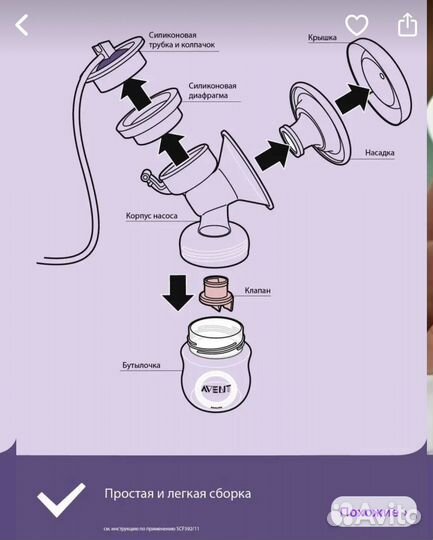 Молокоотсос avent электрический портативный