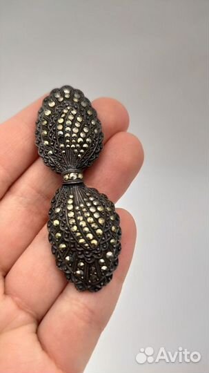 Брошь серебро 925 проба, марказиты середина XX в