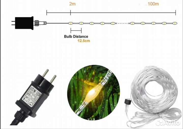 Уличная гирлянда Роса 100м 800LED rgby пду IP65