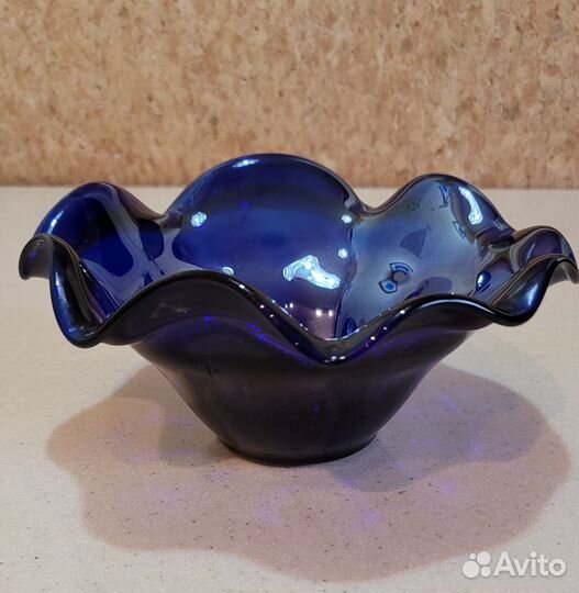 Ваза фруктовица стекло кобальт ручная работа