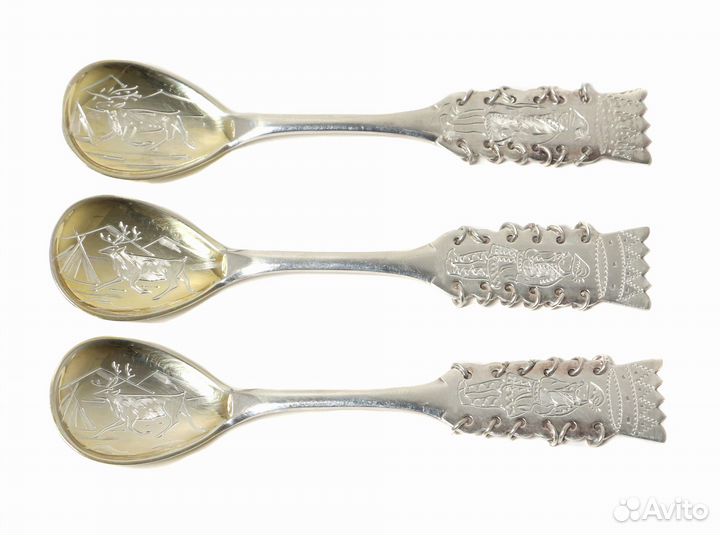 Серебряные чайные ложки с кольцами, 3 шт. Швеция