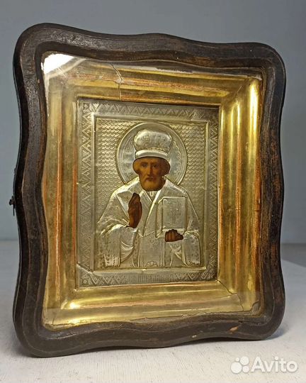 Икона старинная Николай Чудотворец в Серебре 84 пр