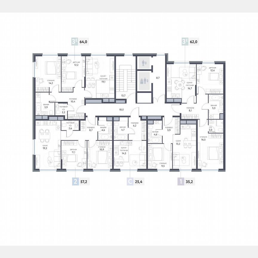 2-к. квартира, 57,2 м², 2/25 эт.