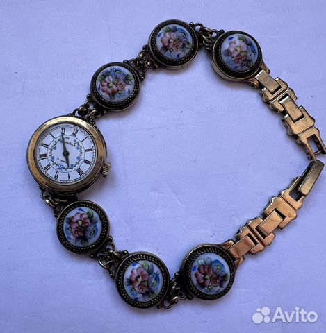 Часы женские времен СССР позолота эмаль фарфор