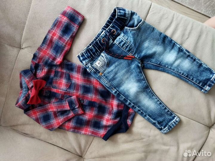 Комплект для малыша рубашка+джинсы+бабочка