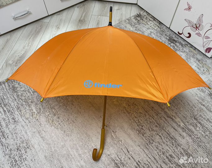 Зонт трость оранжевый с деревянной ручкой