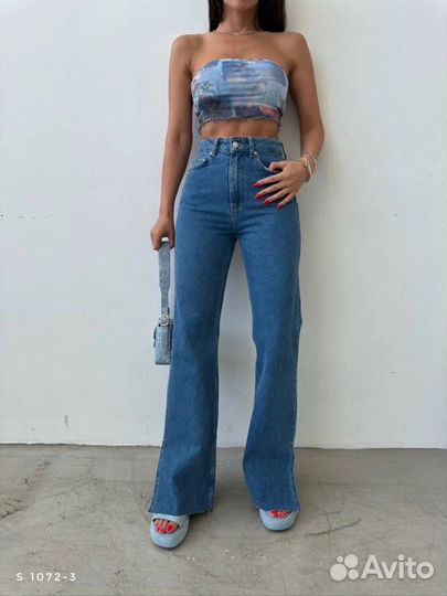 Джинсы женские широкие с разрезами по краям