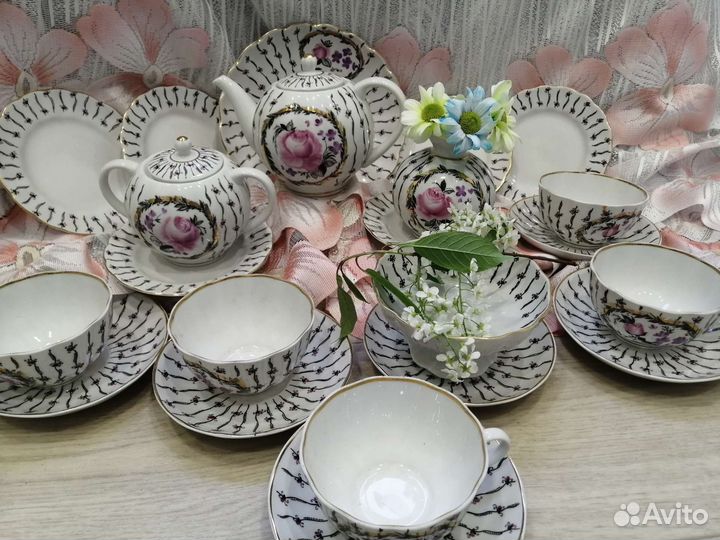 Сервиз чайный лфз Роза в медальоне красное клеймо