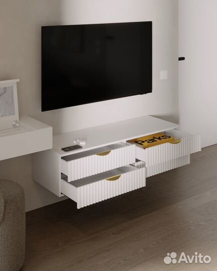 Подвесная тв тумба 4 ящика Белая