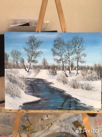 Картина маслом зимний пейзаж