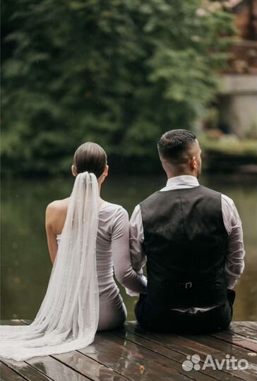 Короткая Свадебная фата с жемчугом Новое