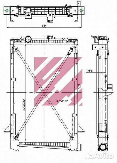 Радиатор DAF 950x608x56 (с рамкой)
