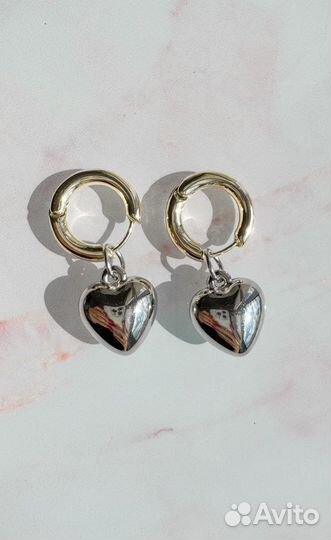 Серьги конго с серебряным сердцем
