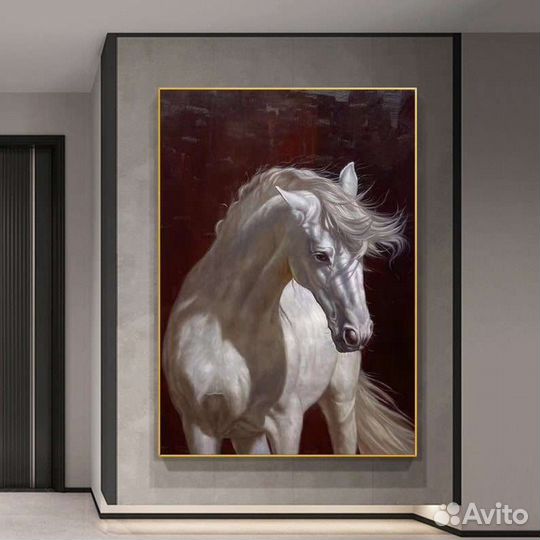 Большая картина маслом с лошадью