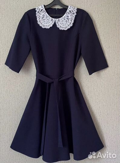 Платье школьное синее; фартук школьный