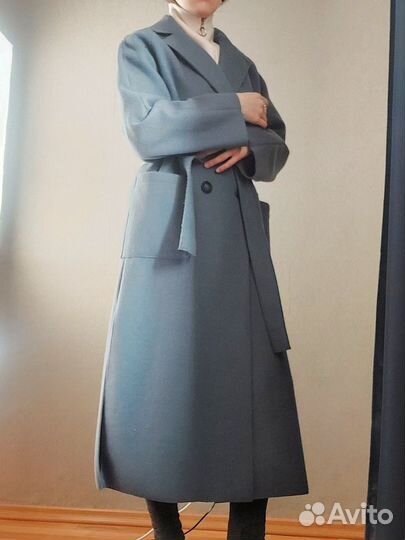 Пальто женское Zarina серо-голубое (42)