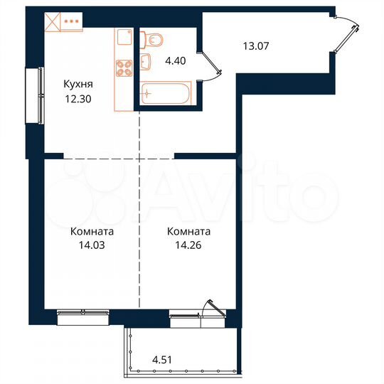 2-к. квартира, 62,6 м², 14/18 эт.