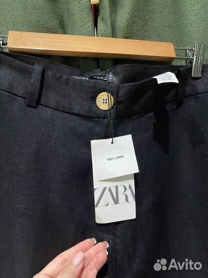 Льняные брюки Zara черные